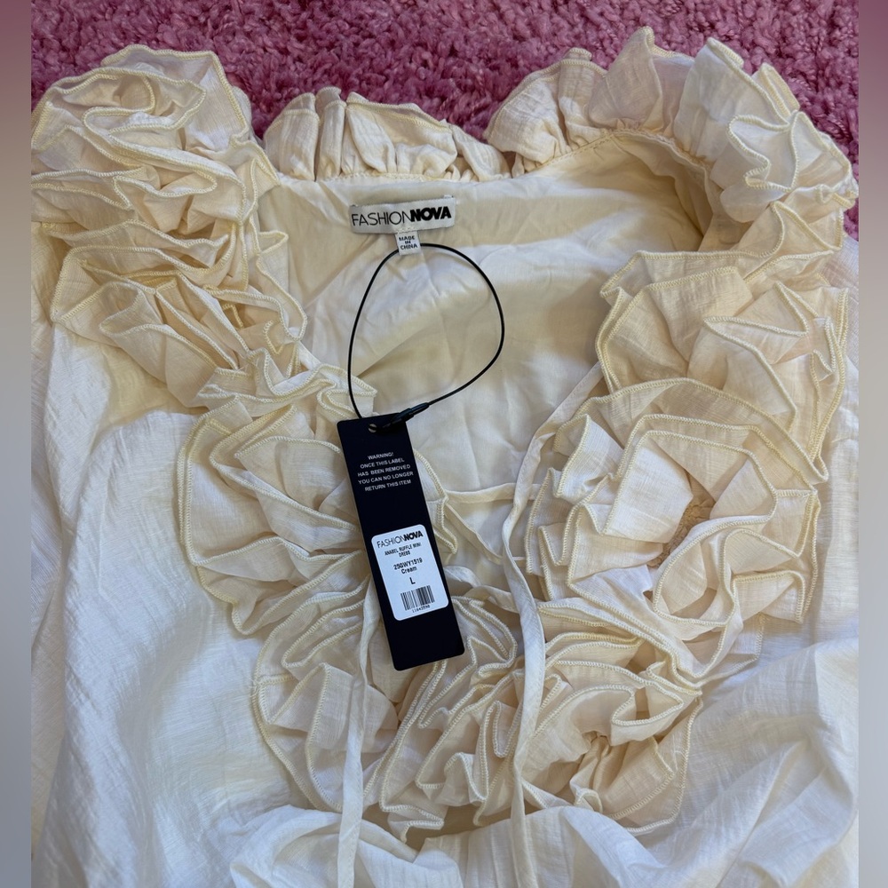 Fashion Nova Cream Ruffle V-Neck Mini Dress - Picture 3 of 5